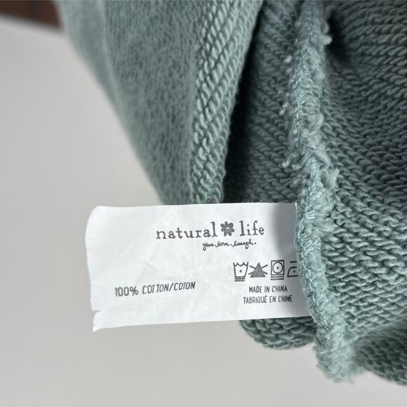 Natural Life Cotton Weekend Hoodie Bay Green Distressed Raw Hem Pullover - Picture 8 of 8